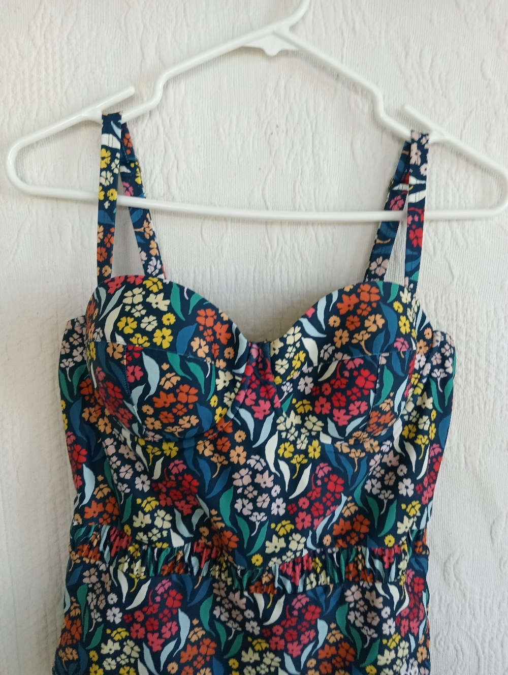 Albion Navy Floral One-Piece Swimsuit Molded Cups Cute Cottagecore Full Coverage - Picture 3 of 11